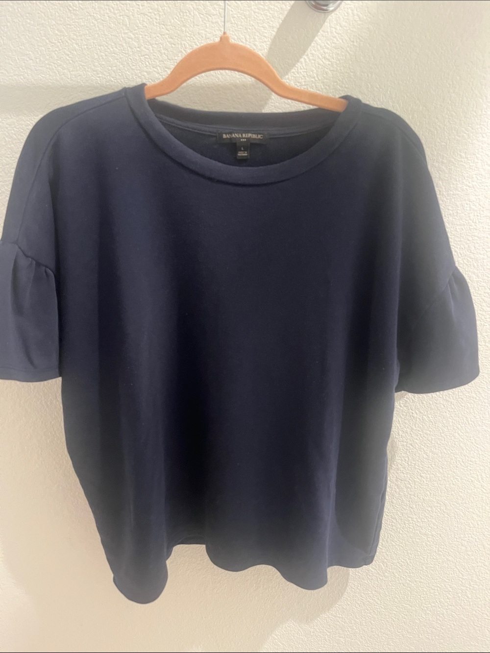 Banana Republic L Dark Navy Puff Sleeve Short Sleeve Top